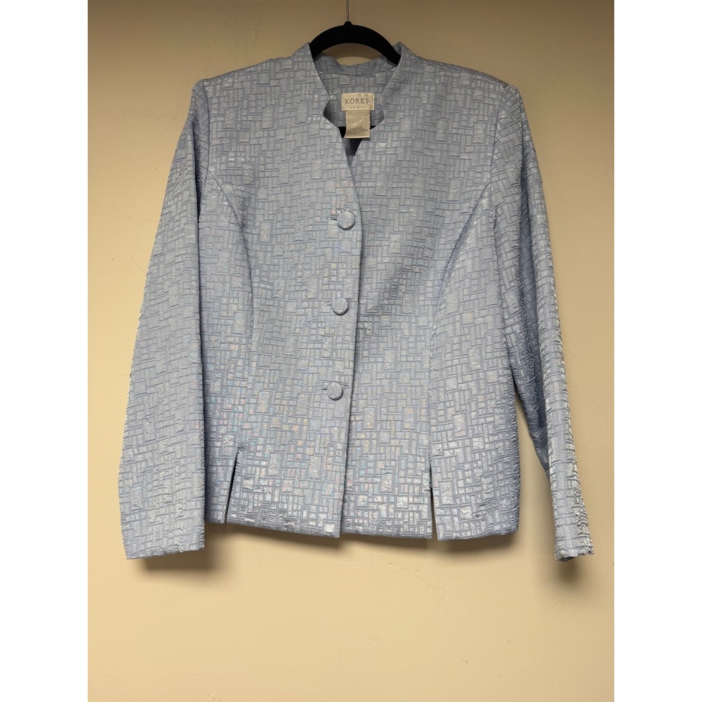 Koret Dress Light Blue Textured Embossed Button Front Blazer Jacket Size 12